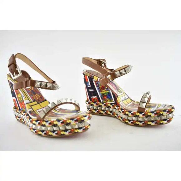 Christian Louboutin Pyraclou 110 Tarot Card Platform Wedge Sandal Heel Pump 39 - Picture 4 of 12